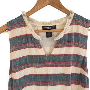 Chelsea & Theodore Striped Dress Size 6 Tiered Fringe 100% Cotton